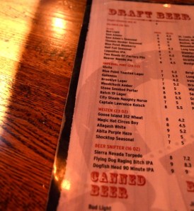 Beer list at Bar Q