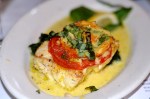 Poached Halibut over Spinach, Saffron Heirloom Tomato&nbsp;Sauce