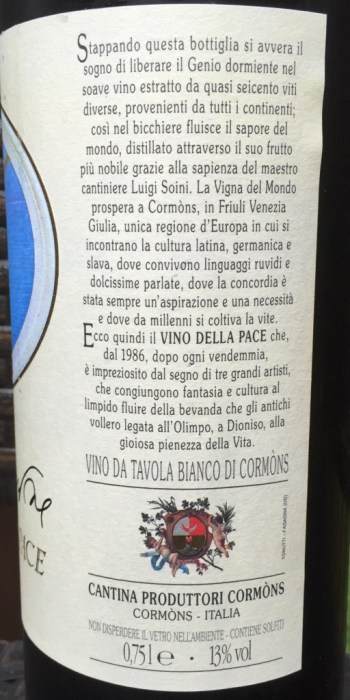 Vino Della Pace Left Side label