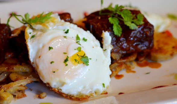 Fried egg on short rib hash at Noir Stamford
