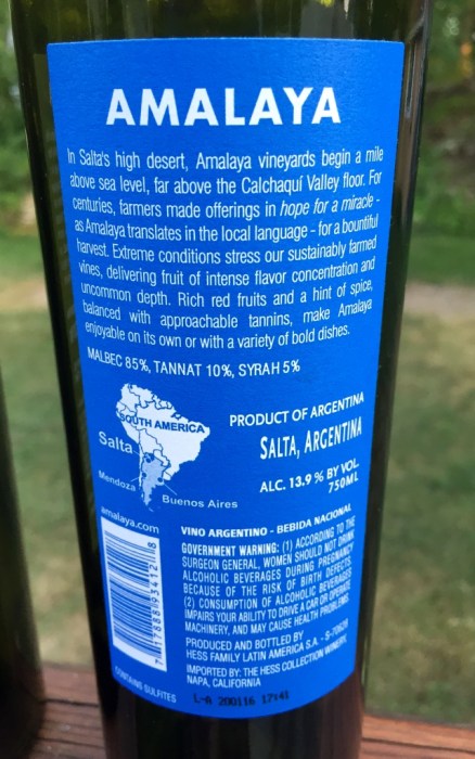 Amalaya Malbec Back label