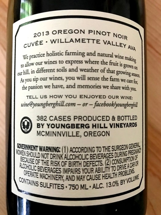 Youngberg Hill Vineyard Pinot Noir Back Label