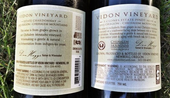 Vidon wines back label