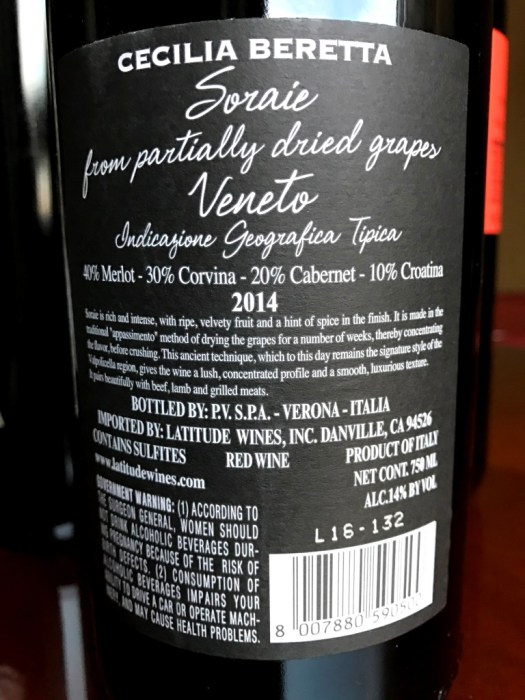 Cecilia Beretta soraie veneto back label