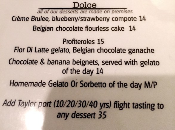 TerraSole dessert menu