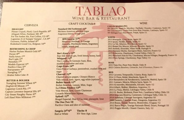 Cocktails and Wines by the glass menu Tablao SoNo