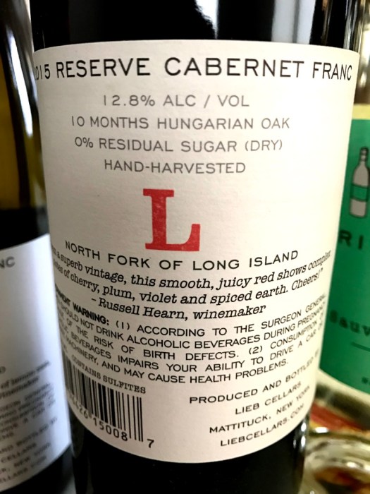 Lieb Cellars Cabernet Franc back label