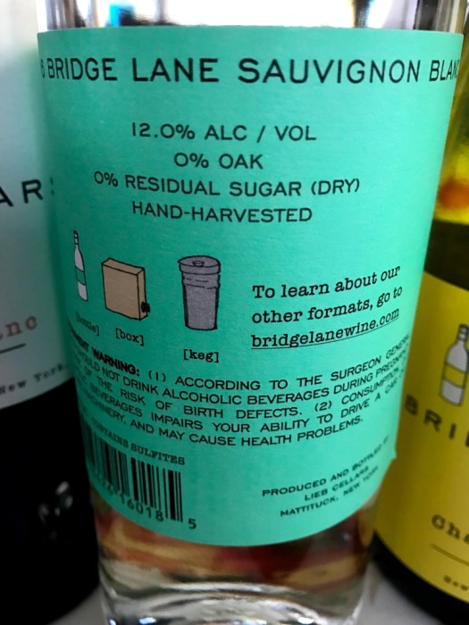 Bridge Lane Sauvignon Blanc back label