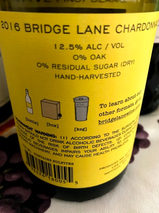 Bridge Lane Chardonnay back label