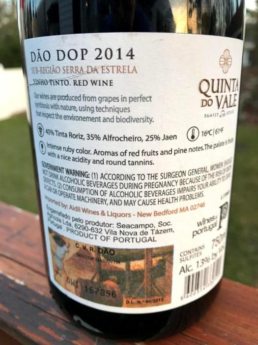 Quinta do Vale Portugal Back Label