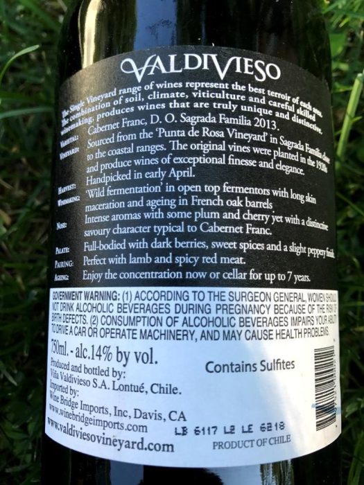 Viña Valdivieso Cabernet Franc Back Label