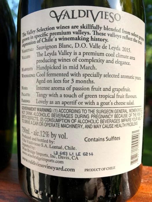 Viña Valdivieso Sauvignon Blanc Back Label