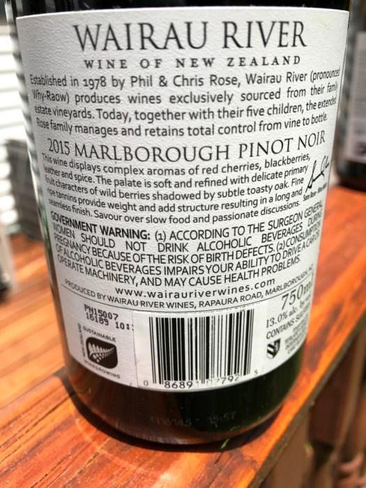 Wairau River Pinot Noir Back Label