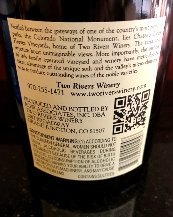 Two Rivers Syrah Mesa County Back Label