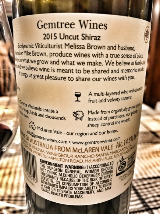 Gemtree Shiraz Back Label