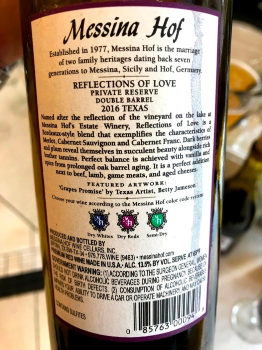 Messina Hof Reflections of Love back label