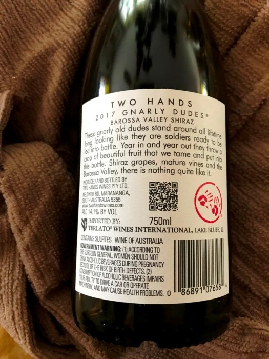 Two Hands Gnarly Dudes Shiraz Back Label