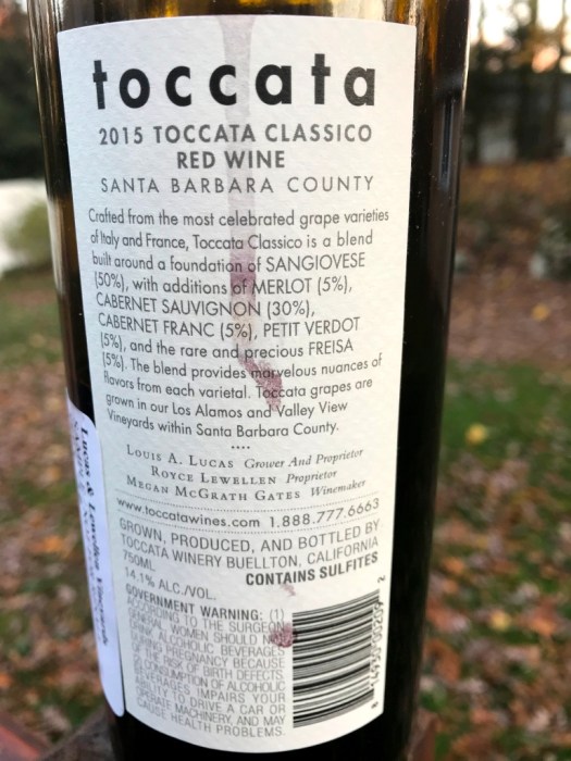 Lucas and Lewellen Toccata Classico back label